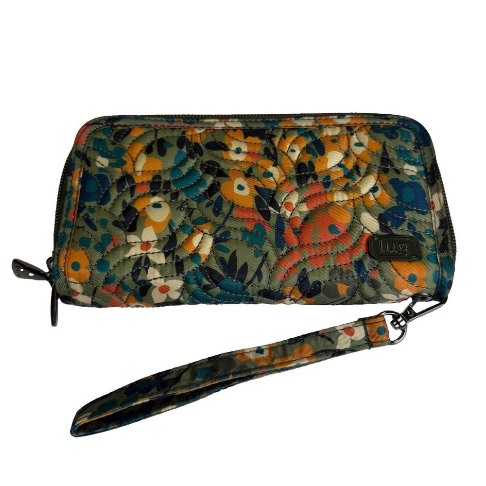 Lug Splits XL RFID Wristlet Wallet Wild Olive Floral Accordion Zip Around NWT